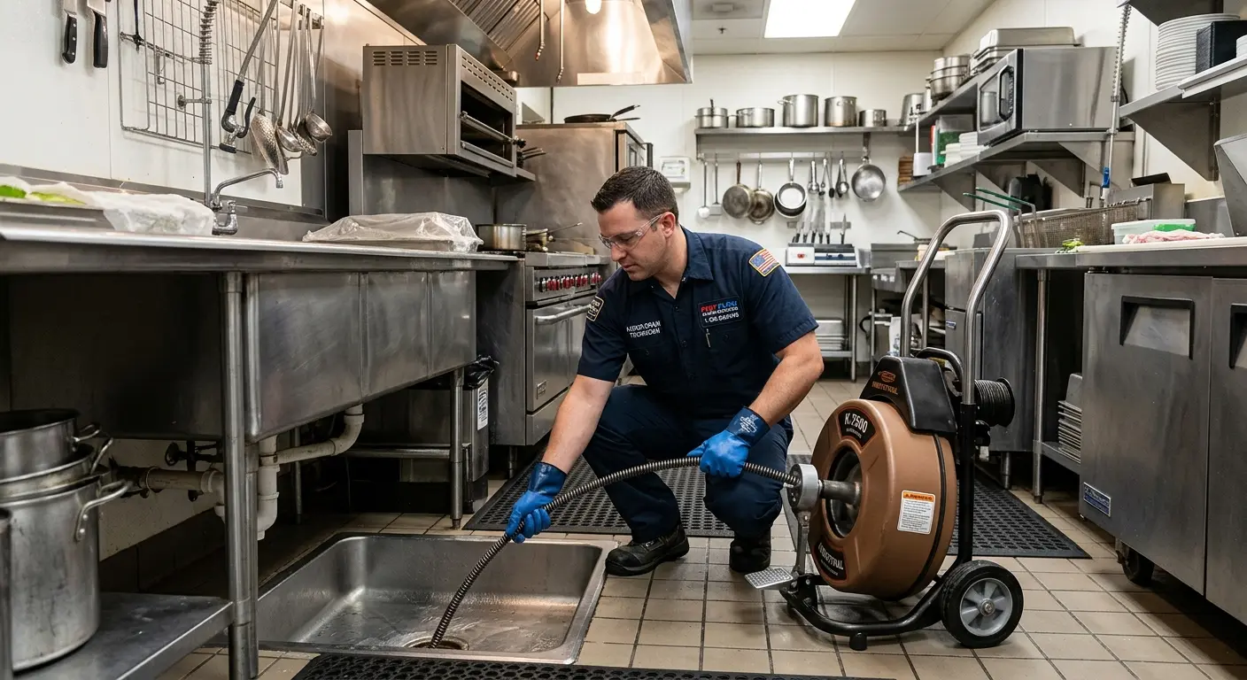 Commercial drain cleaning service in a restaurant kitchen in Middle Smithfield
